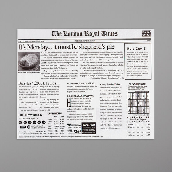 A newspaper with "London Newsprint" text on it.