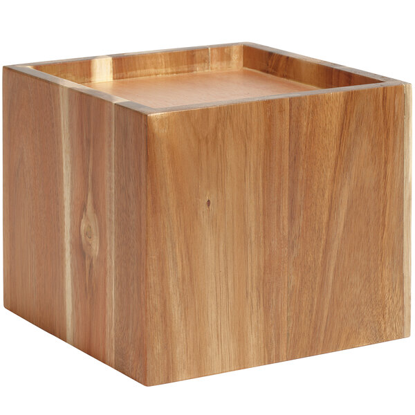 A wooden cube with a wooden top.