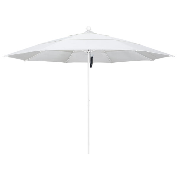 A white umbrella with a pole.