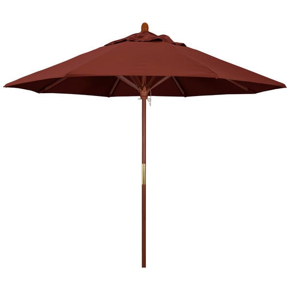 A California Umbrella with a Henna Sunbrella canopy and a hardwood pole.