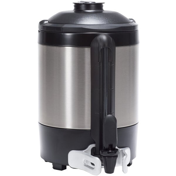 A Bunn stainless steel ThermoFresh server with a black handle.