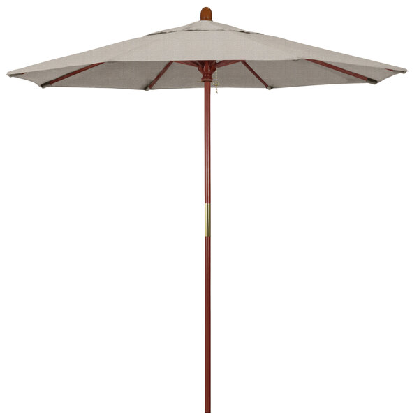 A California Umbrella with a hardwood pole and beige canopy.