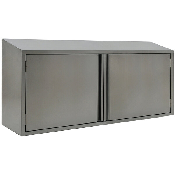 A grey metal Eagle Group wall cabinet with two doors.