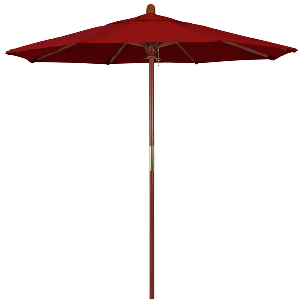 A California Umbrella Pacifica red umbrella with a hardwood pole.