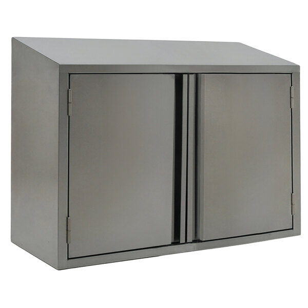 A stainless steel Eagle Group wall cabinet with two doors.