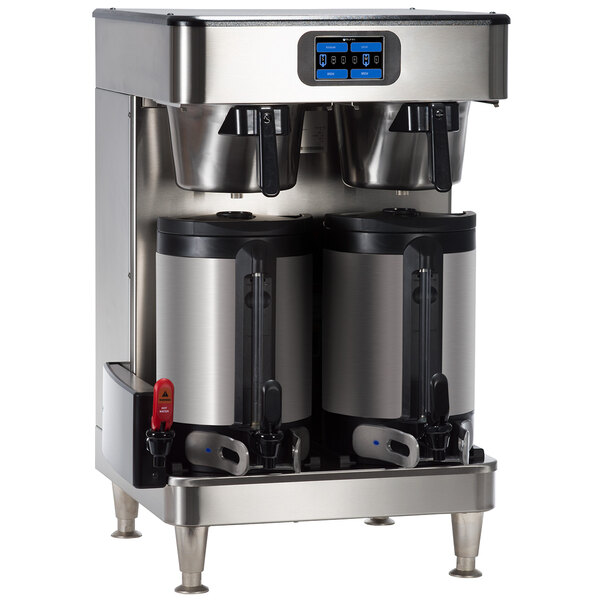 A Bunn commercial coffee machine with two coffee containers on top.