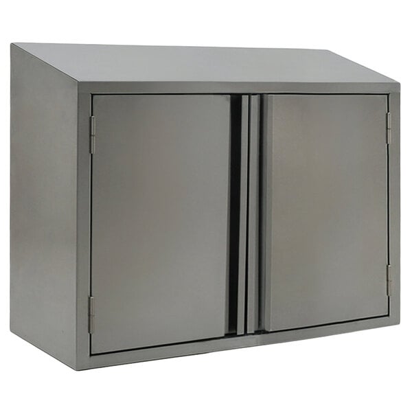 A stainless steel Eagle Group wall cabinet with two doors.