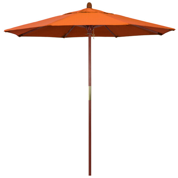 A California Umbrella with a Tuscan Sunbrella canopy and hardwood pole in orange.