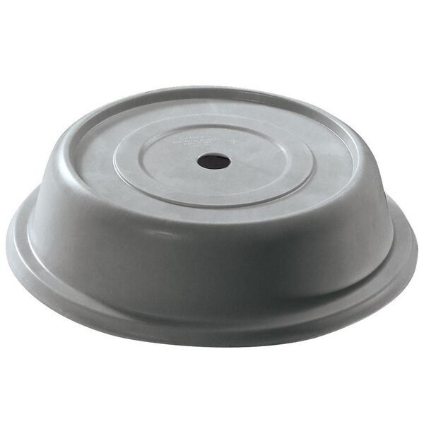 A granite gray plastic round plate cover with a hole in the center.