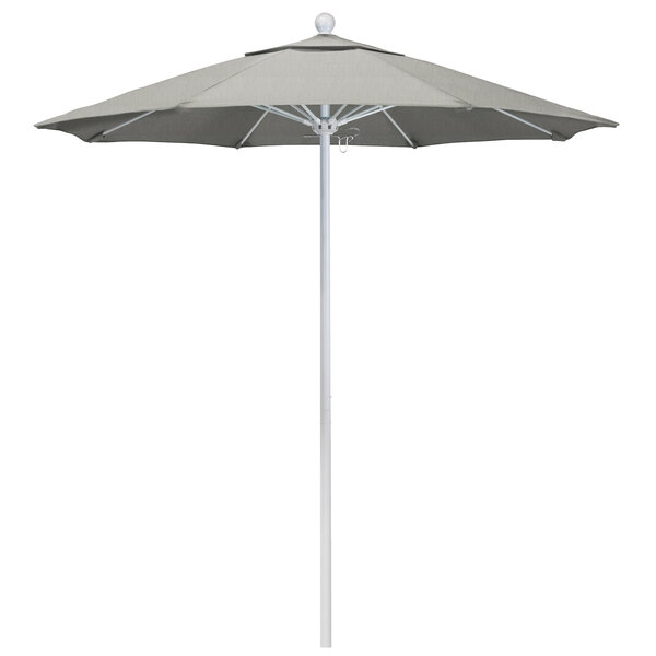 A California Umbrella ALTO round outdoor umbrella with a Sunbrella Granite canopy on a white pole.