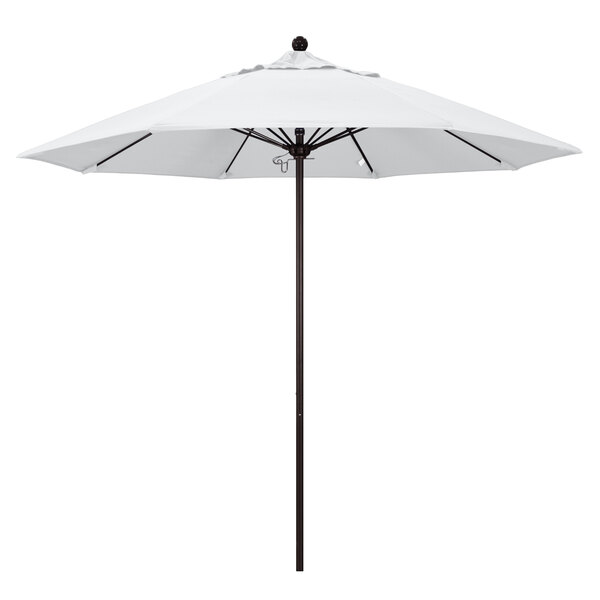 A white California Umbrella with a bronze pole and natural Pacifica canopy.