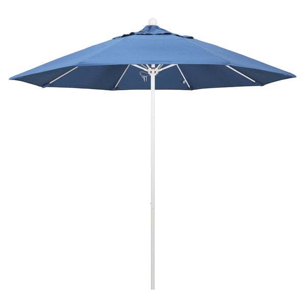 A Frost Blue California Umbrella with a Matte White Pole.