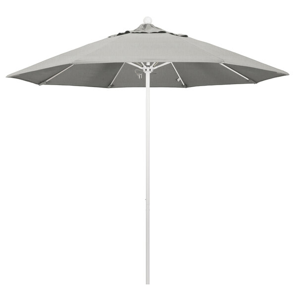 A white California Umbrella with a grey pole.