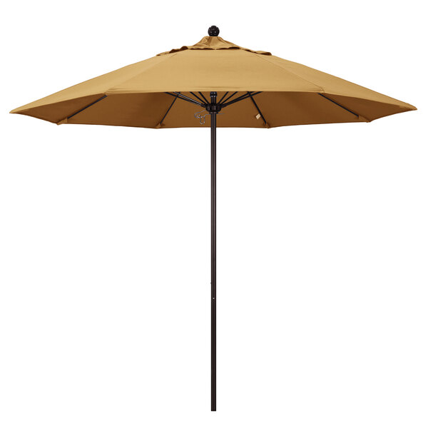 A California Umbrella with a bronze pole and wheat canopy.