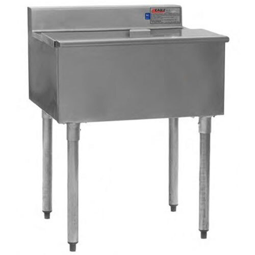 A stainless steel Eagle Group underbar ice chest on legs.