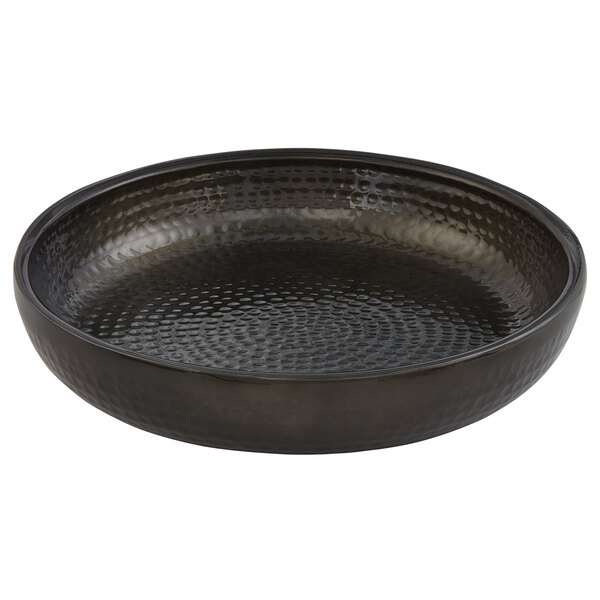 An American Metalcraft black double wall hammered aluminum seafood tray with a textured surface.
