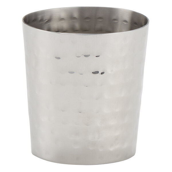 An American Metalcraft stainless steel oval cup with a textured surface.
