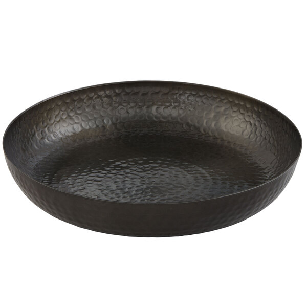An American Metalcraft black hammered aluminum round seafood tray.