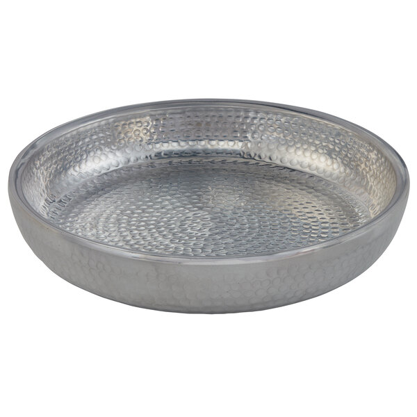 An American Metalcraft silver double wall hammered aluminum seafood tray with a textured surface.