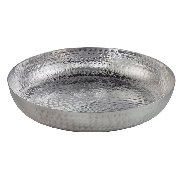 An American Metalcraft silver hammered aluminum seafood tray with a textured surface.