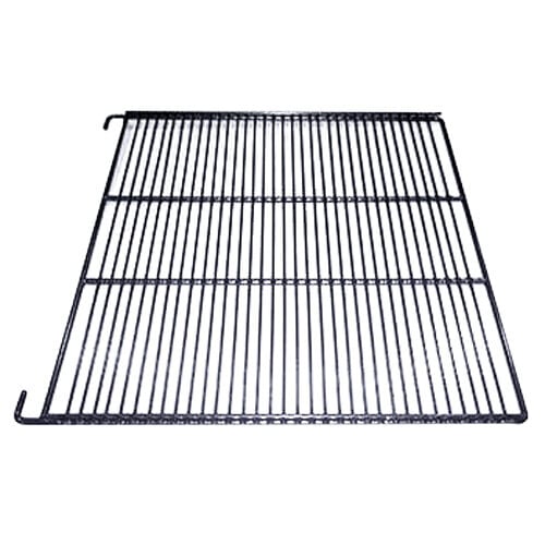 A gray coated metal grid shelf.