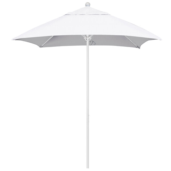 A white California Umbrella with a white pole.