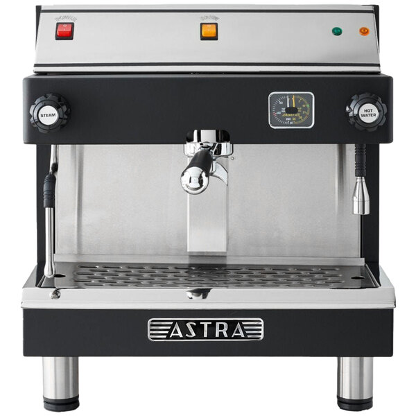 A black and silver Astra Mega Semi-Automatic Espresso Machine.