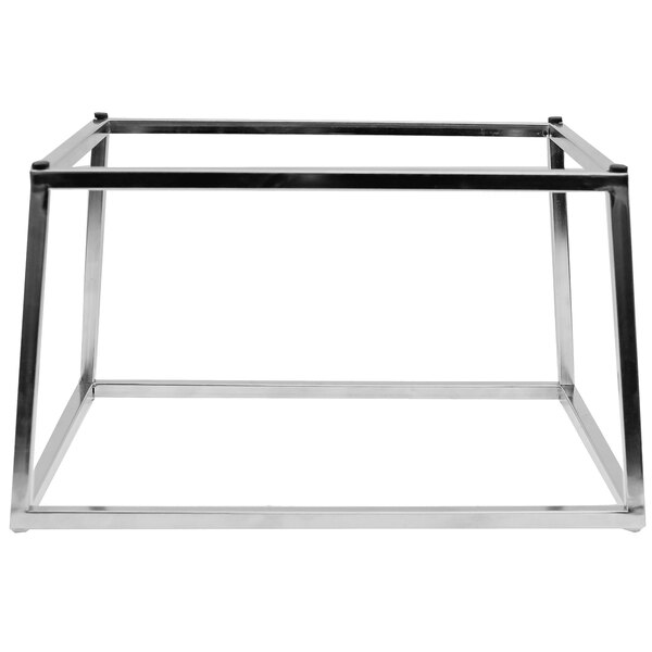 A Tablecraft stainless steel tall half size reversible riser with a metal frame.