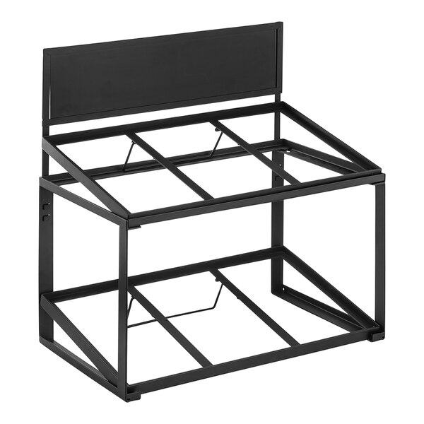 A black metal Tablecraft crate display with two tiers.