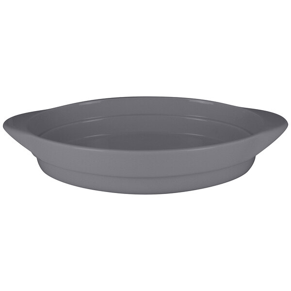 A grey oval shaped RAK Porcelain oval serving dish.