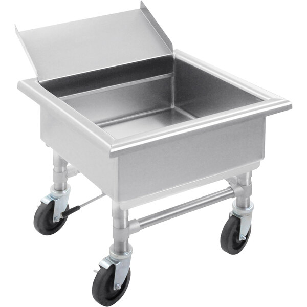 A large stainless steel Eagle Group Mobile Silverware Soak Sink with wheels.