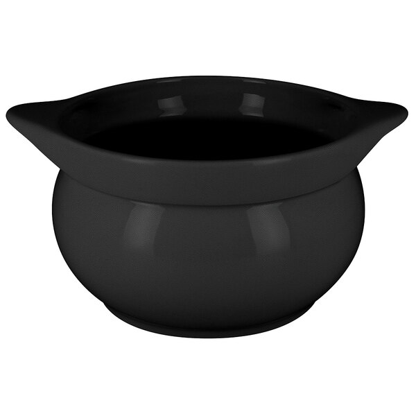 A black RAK Porcelain round tureen with a lid.