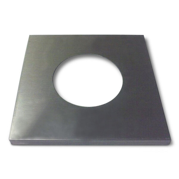 A silver square APW Wyott adapter plate with a circle cut out in the middle.