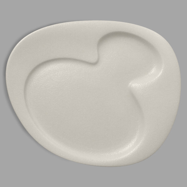 A white RAK Porcelain Neo Fusion 2-basin porcelain plate with a shape in the middle.