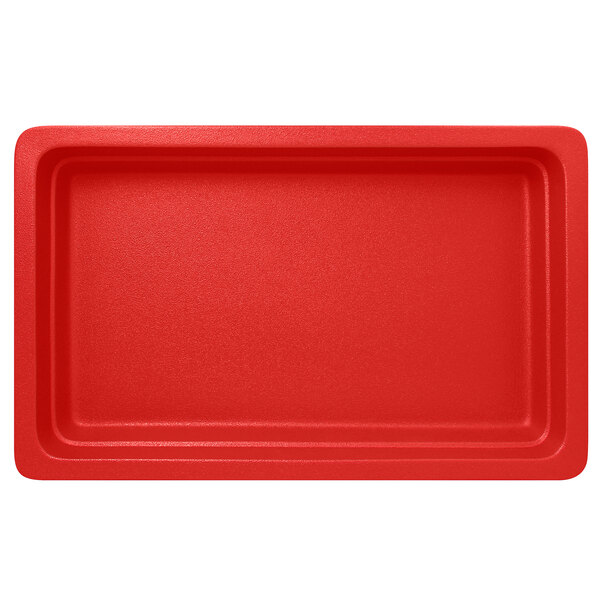 A red rectangular RAK Porcelain gastronorm pan.