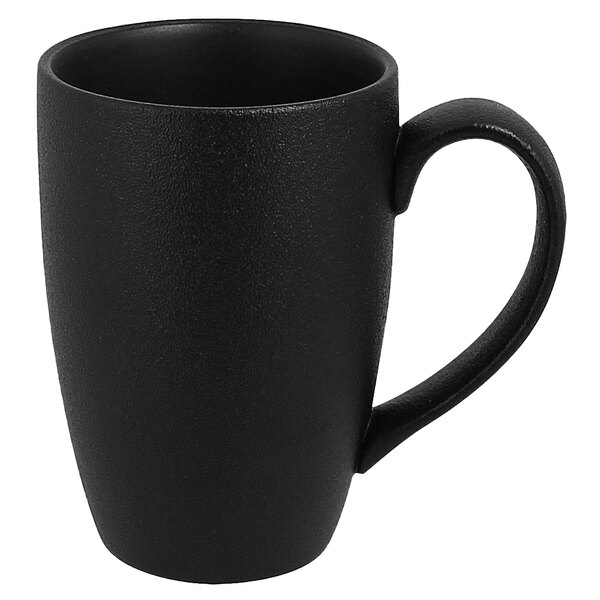 A RAK Porcelain Volcano Black mug with a handle.