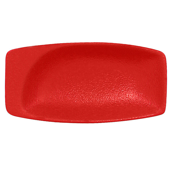 A red rectangular RAK Porcelain mini dish.