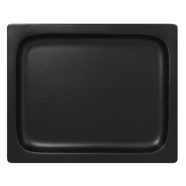 A black rectangular RAK Porcelain Neo Fusion tray on a white background.