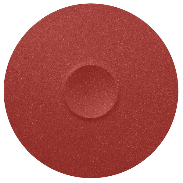 A dark red RAK Porcelain Neo Fusion porcelain plate with a white center.