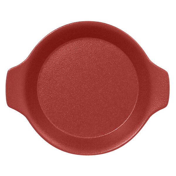 A RAK Porcelain Neo Fusion dark red porcelain dish with handles.
