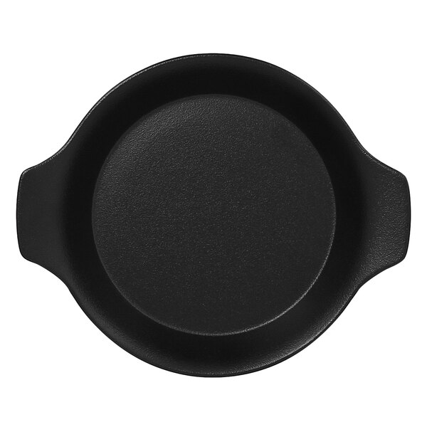 A RAK Porcelain Volcano Black dish with handles.
