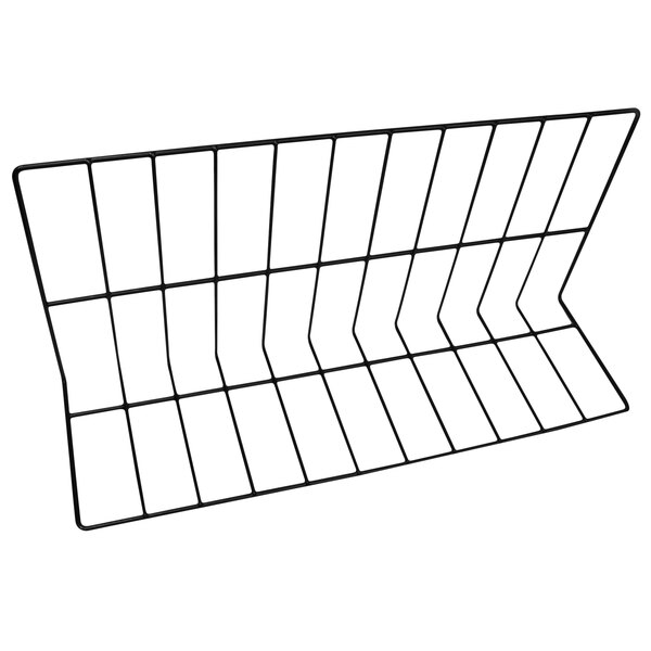 A black wire divider for a display rack on a white background.