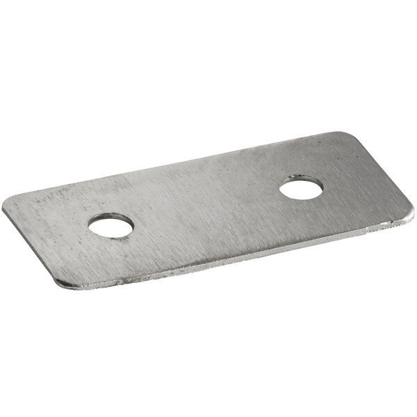 A stainless steel Cambro axle mount plate with two holes.