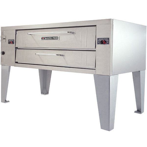 A large stainless steel Bakers Pride pizza oven with a knob.
