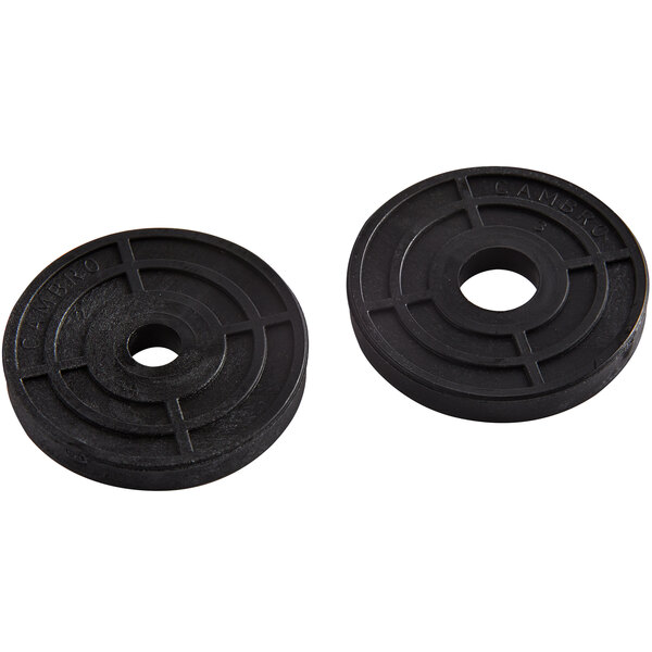 Two black round rubber washers.