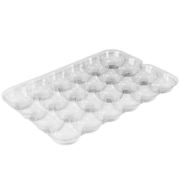 A close-up of a Marco Company clear plastic tray with 24 sections.