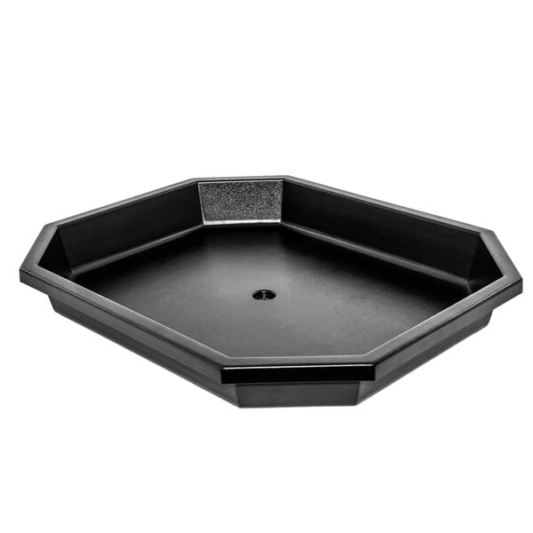 A black hexagon shaped plastic liner for a produce bin.