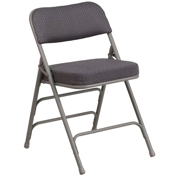 A Flash Furniture gray fabric metal folding chair.