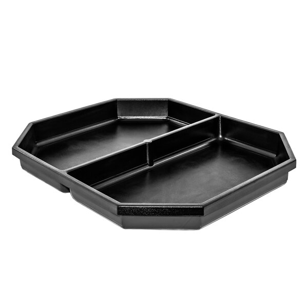 A black tray with two sections on a counter.