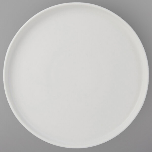 A Tuxton Zion matte white china plate with a white rim.